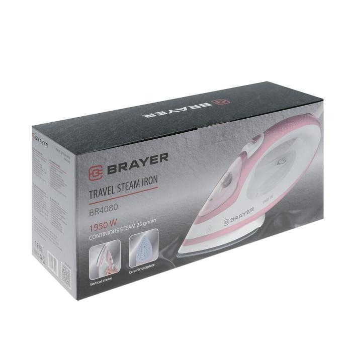 Утюг-отпариватель BRAYER 4080BR, 1950 Вт, керамическая подошва, 25 г/мин, 250 мл, розовый Утюг-отпариватель BRAYER 4080BR, 1950 Вт, керамическая подошва, 25 г/мин, 250 мл, розовый