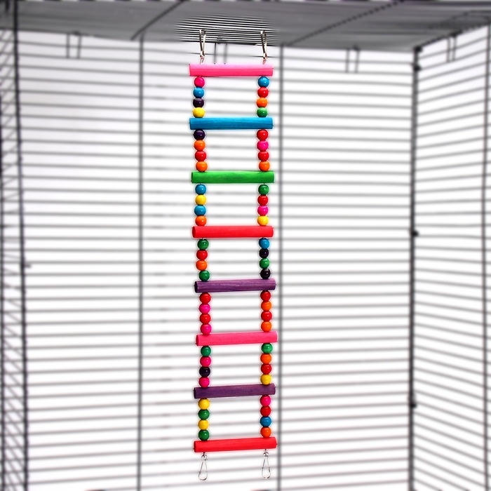 Игрушка для птиц" Лесенка с бусинками" 8 ступеней, микс цветов