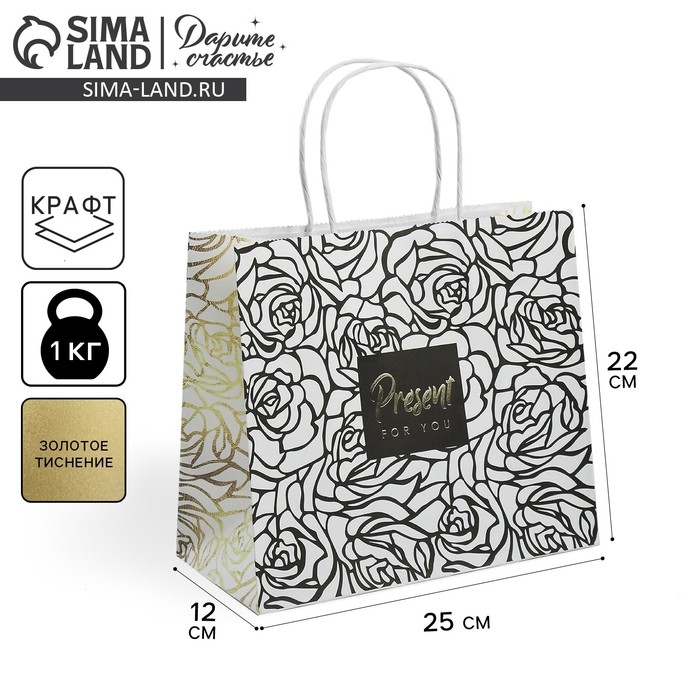 Пакет подарочный крафтовый, упаковка, «Present for you», 25 х 22 х 12 см Пакет подарочный крафтовый, упаковка, «Present for you», 25 х 22 х 12 см