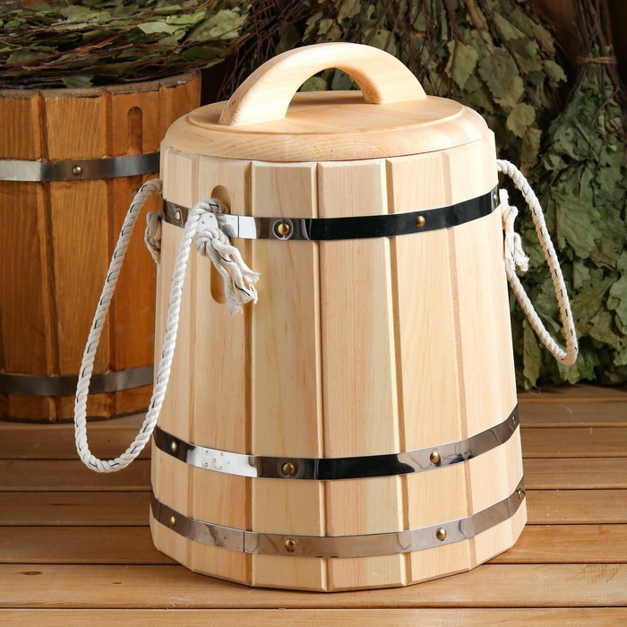 Кадка-бочка для засолки кедровая Кадка-бочка для засолки кедровая "ЛЮКС" с крышкой, ручка- верёвка, 10 л