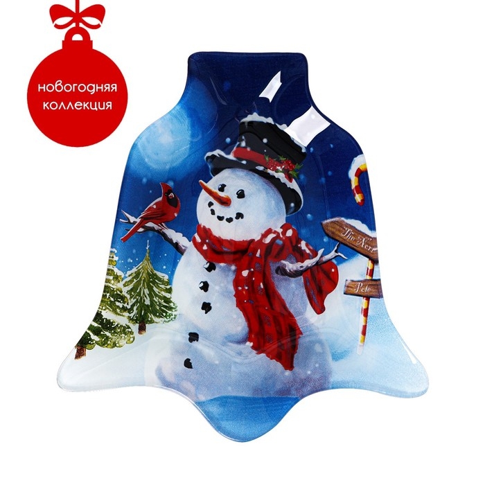 Блюдо новогоднее стеклянное сервировочное Доляна «Колокольчик. Снеговик и птичка», 18×17 см Блюдо новогоднее стеклянное сервировочное Доляна «Колокольчик. Снеговик и птичка», 18×17 см