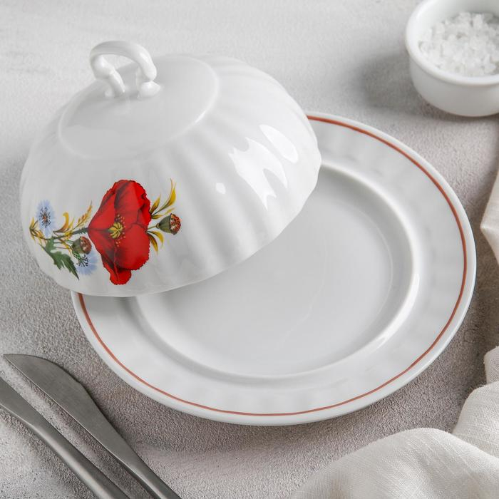 Маслёнка фарфоровая «Маки красные», 500 мл Маслёнка фарфоровая «Маки красные», 500 мл