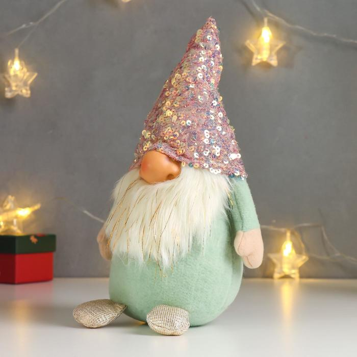 Кукла интерьерная Кукла интерьерная "Дед Мороз в розовом колпаке с пайетками" 33х14х17 см