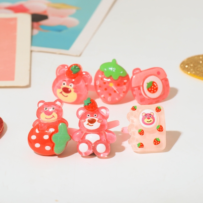 Кольца детские набор 36шт «Выбражулька» земляничка, форма МИКС, цвет бело-розовый, б-р Кольца детские набор 36шт «Выбражулька» земляничка, форма МИКС, цвет бело-розовый, б-р
