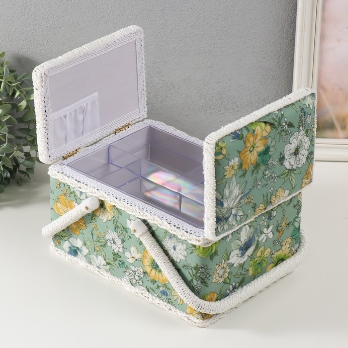 Шкатулка для рукоделия "Зелёная цветочная полянка" 19х26х14,5 см