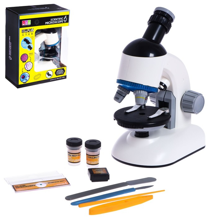Микроскоп детский «Юный ученый» кратность х100, х400, х1200, подсветка, цвет белый Микроскоп детский «Юный ученый» кратность х100, х400, х1200, подсветка, цвет белый