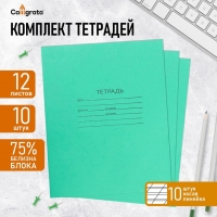 Комплект тетрадей из 10 штук, 12 листов в косую линию КПК "Зелёная обложка", блок №2, белизна 75% (серые листы)