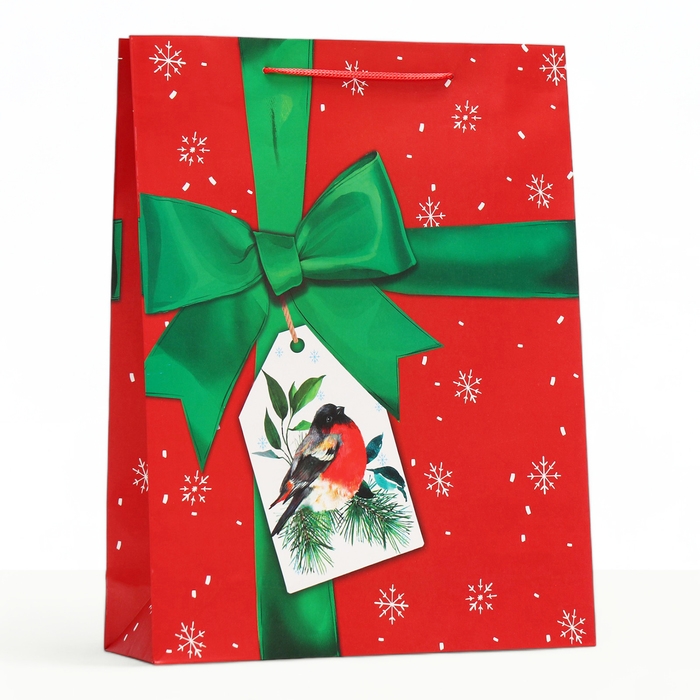 Новый год. Пакет подарочный Новый год. Пакет подарочный "Зеленый бант", 33 х 42,5 х 10 см.