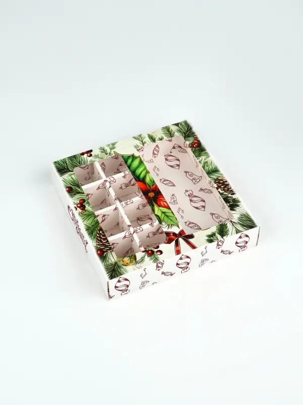 Коробка под 8 конфет и шоколад, с окном &laquo;Новогодние подарки&raquo;, 17.7&times;17.8&times;3.8 см