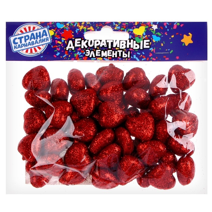 Фигурка для поделок и декора Фигурка для поделок и декора "Сердце", набор 50 шт., размер 1 шт. 1,5×1,5×0,5 см, цвет красный