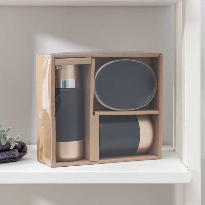 Наборы аксессуаров для ванной комнаты «Руж», 3 предмета (дозатор для мыла 290 мл, мыльница, стакан 300 мл), цвет чёрный Наборы аксессуаров для ванной комнаты «Руж», 3 предмета (дозатор для мыла 290 мл, мыльница, стакан 300 мл), цвет чёрный