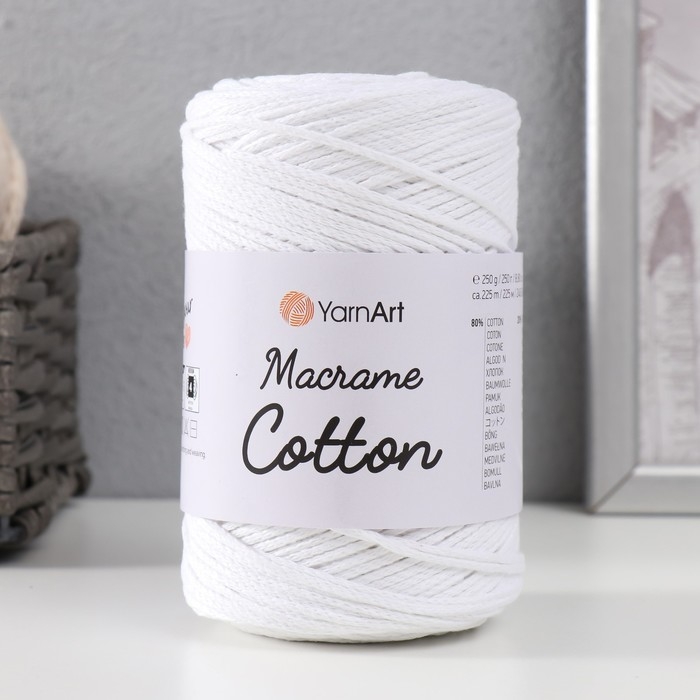 Пряжа  Пряжа "Macrame Cotton" 20% полиэстер,80% хлопок  225м/250гр (751 белый)