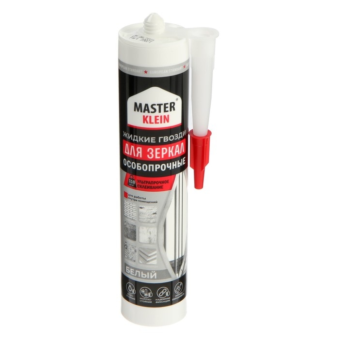 Жидкие гвозди Master Klein, особопрочные, для зеркал, белые, 310 мл/440 г Жидкие гвозди Master Klein, особопрочные, для зеркал, белые, 310 мл/440 г