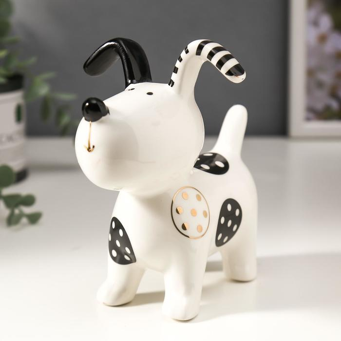 Сувенир керамика Сувенир керамика "Щенок в заплатках" бело-чёрный с золотом 12,8х8,5х13,5 см