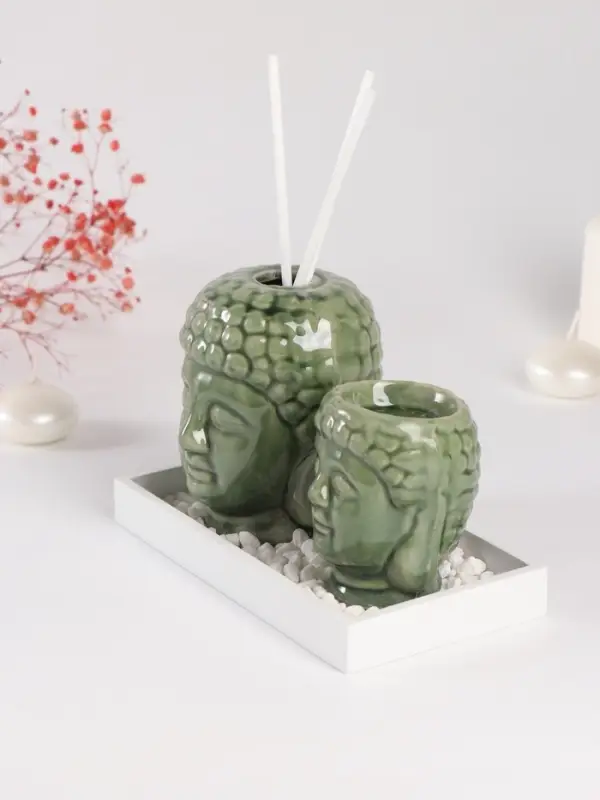 Набор: диффузор для эфирных масел, подсвечник на 1 свечу, аромапалочки 3 шт., сад камней &laquo;Будды&raquo;, керамика, 9&times;17&times;10.5 см