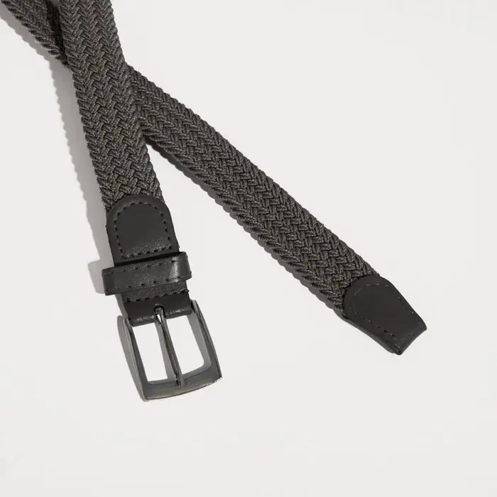 Ремень, резинка плетёнка, пряжка металл, ширина - 2,5 см, цвет серый
