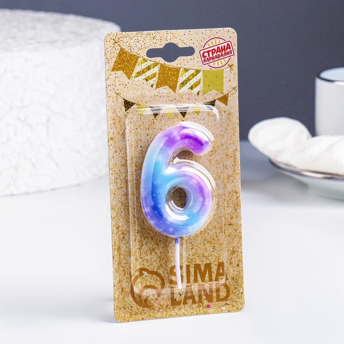 Свеча в торт на шпажке Свеча в торт на шпажке "Галактика", цифра 6, 5,5 см