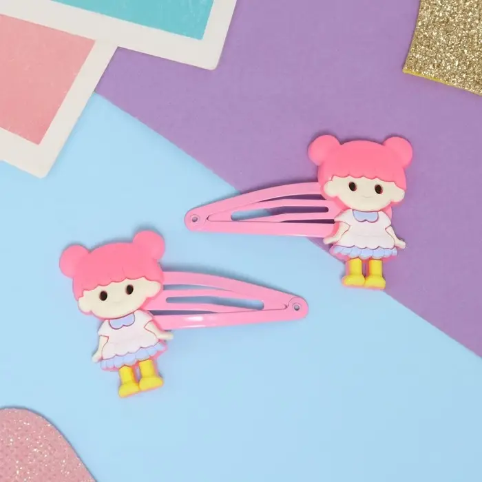 Невидимка для волос  Невидимка для волос "Адель" (набор 2 шт) девчонка, 5,5 см, розовый