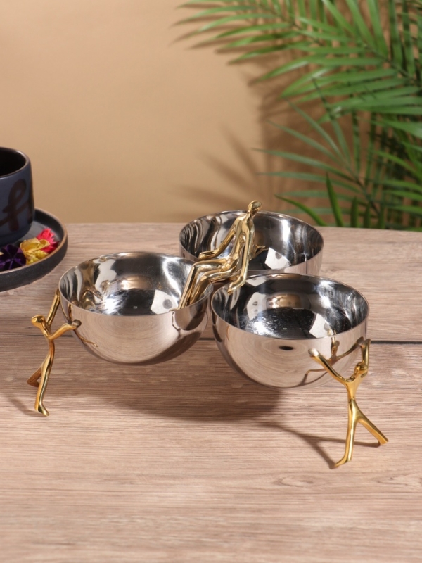 Менажница "Единство" 3 чаши, 27х27х14 см, нержавеющая сталь, латунь