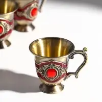 Набор посуды сувенирной: чайный кувшин, 6 бокалов, поднос &laquo;Стамбул. Розы и узоры&raquo;, красный с золотом