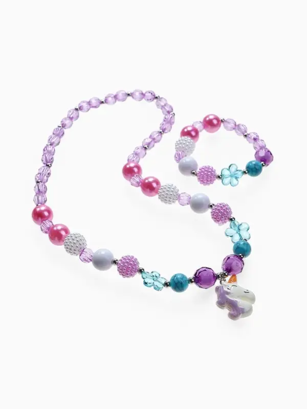 Набор детских украшений &laquo;Выбражулька. Единорог в цветах&raquo;, 2 предмета: бусы 45 см, браслет, d=5 см, фиолетовый