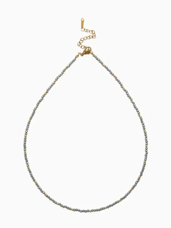 Чокер из бисера «Хрусталь», серый в золоте, 37 см + 5 см доп, цепочка