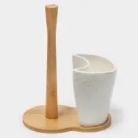 Подставка для бумажных полотенец и кухонных принадлежностей BellaTenero, 19.5&times;12.5&times;25.5 см, фарфор, бамбук, белая