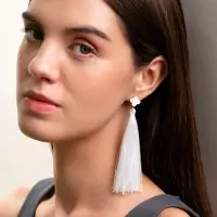 Серьги &laquo;Кисти&raquo;, белые в золоте, L кисти 8.7 см