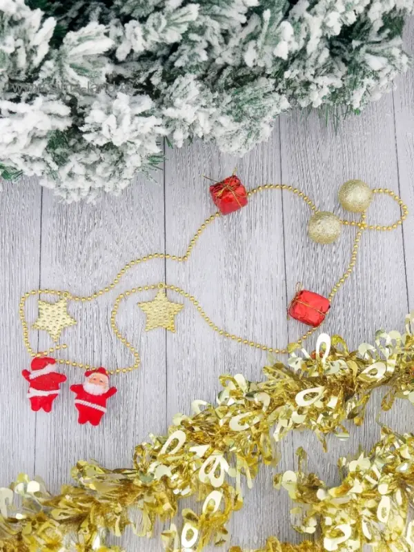 Бусы на ёлку &laquo;Звёзды, шарики, подарки&raquo;, 90 см, красно - золотистые