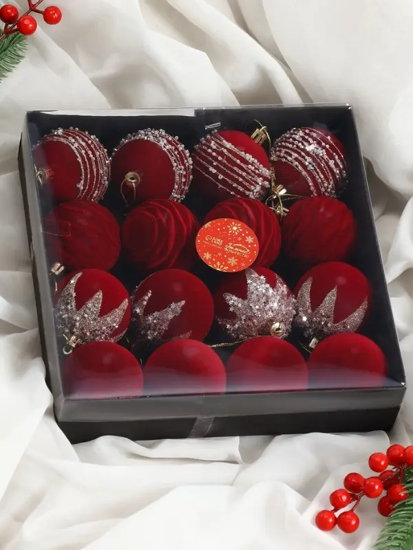 Набор шаров пластик d-6 см, 16 шт Набор шаров пластик d-6 см, 16 шт "Бархат. Маскарад" красный