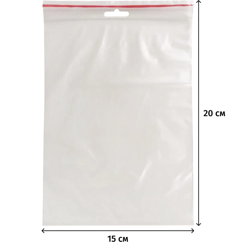 Пакет с замком (Zip Lock) с европодвесом 15 х 20 см, 60 мкм, 100 шт/уп