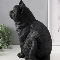 Фигурка (гипс) Кошка Черная окраска. Высота 31,5 см, Ширина 16 см, Длина 24 см.