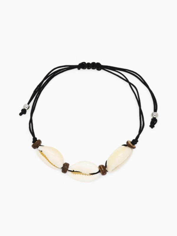 Браслет «Ракушка» на нити, кокос, чёрный в серебре