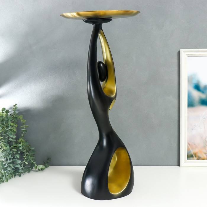 Сувенир полистоун подставка  Сувенир полистоун подставка "Абстракция. Изгибы" чёрная с золотом d=30 см 70х23х21 см