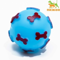 Игрушка пищащая "Мяч Косточки" для собак, 5,5 см, голубая