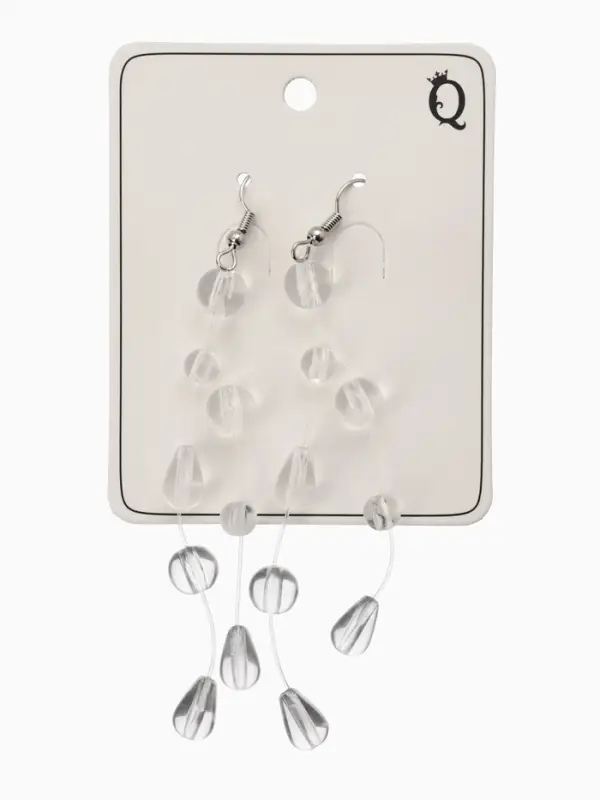 Серьги на леске "Капля росы", веточка, цвет белый в серебре