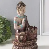 Сувенир полистоун подсвечник "Будда с лотосом" с золотой патиной 10х14,5х25 см