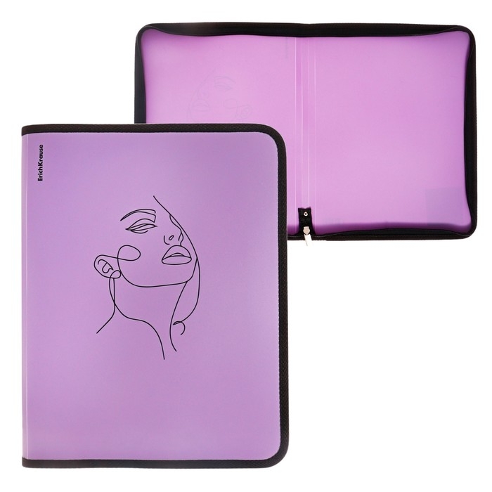 Папка на молнии А4+, 600 мкм, ErichKrause Папка на молнии А4+, 600 мкм, ErichKrause "Manga Faces" 251x330x30мм, пластик, молния вокруг, фиолетовая, микс