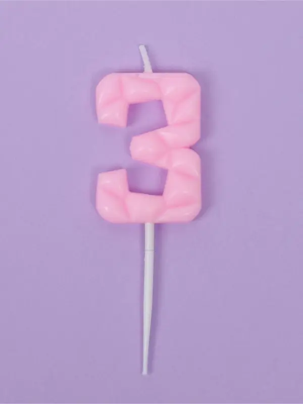 Свеча для торта «Цифра 3», светло-розовая Свеча для торта «Цифра 3», светло-розовая