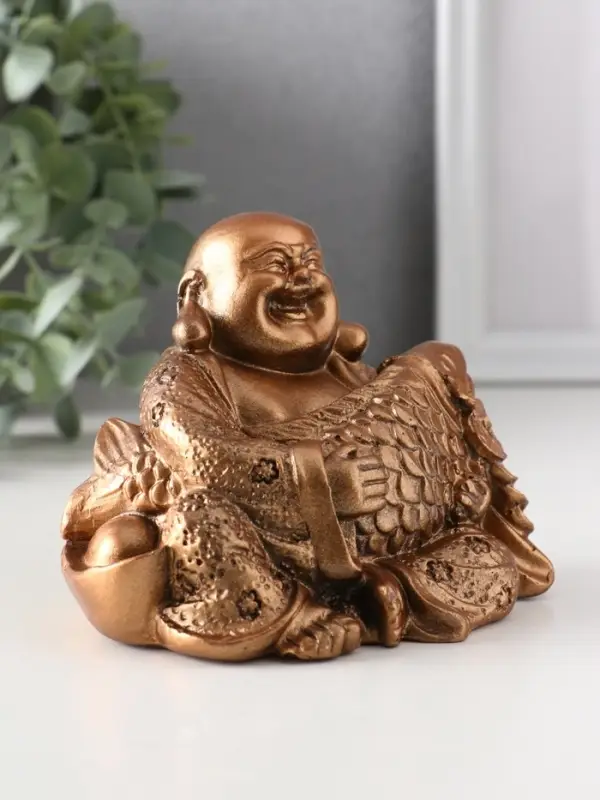 Фигура «Хотей с рыбой», 8.5×11×9 см, бронза