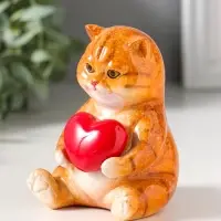 Сувенир полистоун лак "Пухлый котик с красным сердцем" 7,8х7,3х10 см