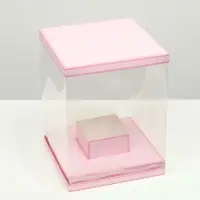 Коробка для цветов с вазой и PVC окнами складная, розовый, 23&times;30&times;23 см