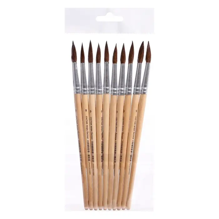 Кисть для рисования, белка, № 9, круглая, деревянная ручка, международный размер