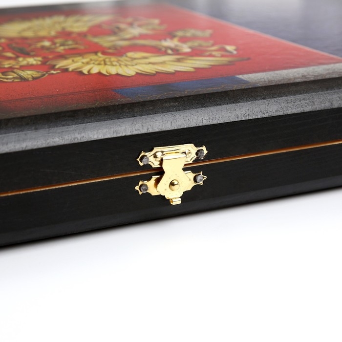 Нарды деревянные большие, настольная игра Нарды деревянные большие, настольная игра "Герб", 40 x 40 см, с полем для игры в шашки