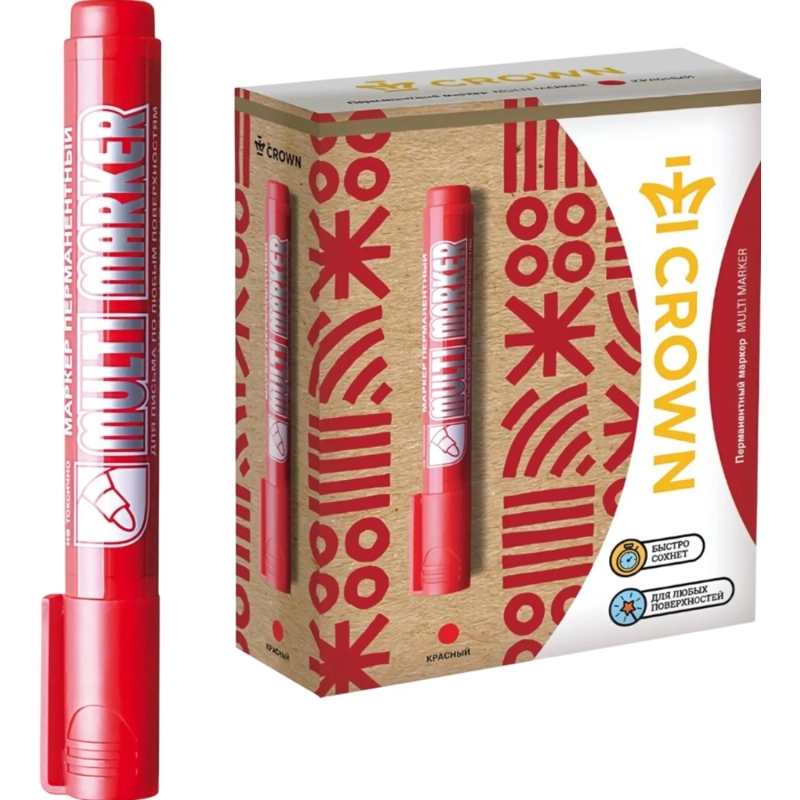 Маркер перманентный Crown Multi Marker 3-5 мм красный