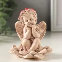 Фигурка гипс &laquo;Ангел на цветке&raquo;, 9&times;7 см, состаренный эффект, слоновая кость