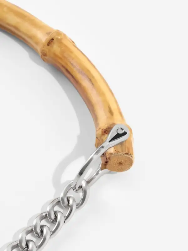 Ручка для сумки, бамбук, с цепочками и карабинами, 60 см, цвет серебряный