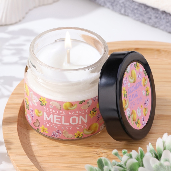 Свеча ароматическая в банке  Свеча ароматическая в банке "Сочная дыня", совый воск, 80 г
