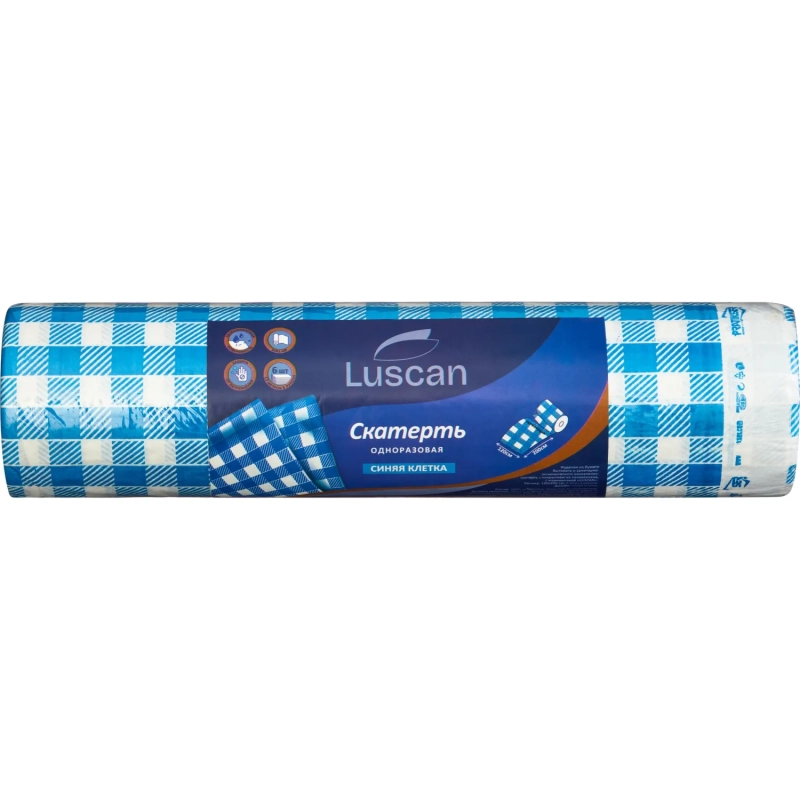 Скатерть одноразовая Luscan, 120х200см 6шт/рулон, синяя клетка