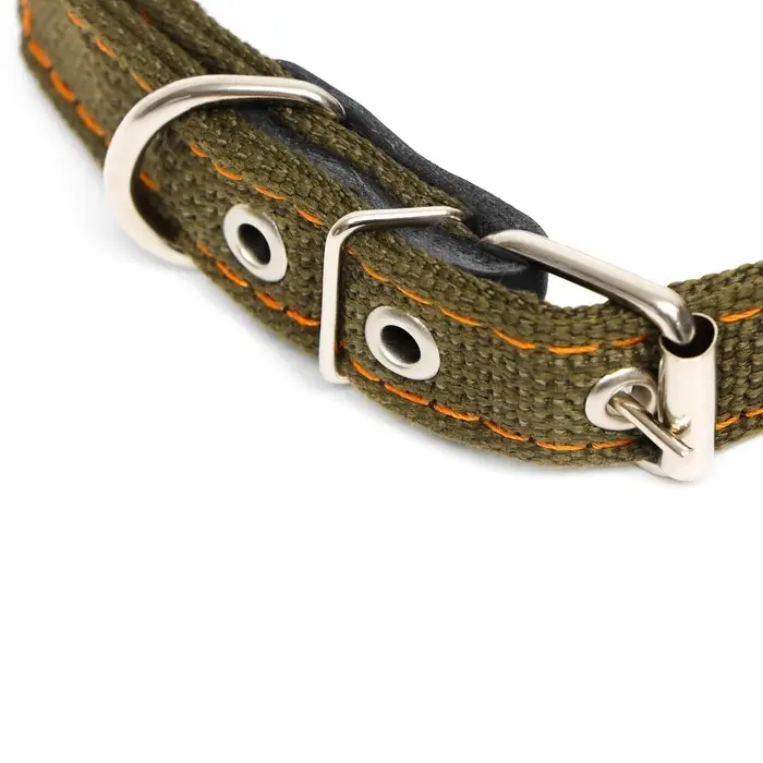 Ошейник брезентовый двухслойный, 54&times;2.5 см, ОШ 35-45 см, хаки